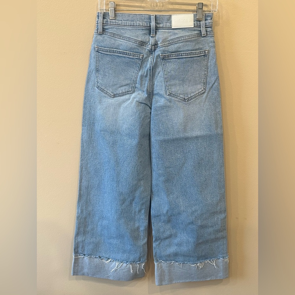 Pistola Lana Light Wash Wide Leg Cropped Jeans Raw Hem High Rise Size 27 - Picture 6 of 10